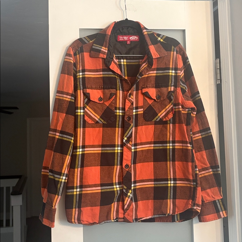 Vans Off The Wall Orange Plaid Flannel Men’s Small retro 90’s skater grunge